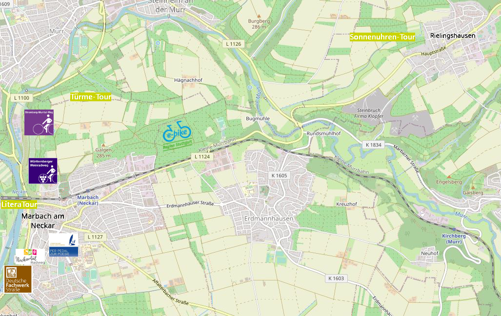 Karte: Copyright Stadtverwaltung Marbach a.N. unter Verwendung von Kartendaten von OpenStreetMap Copyright OpenStreetMap-Mitwirkende, SRTM